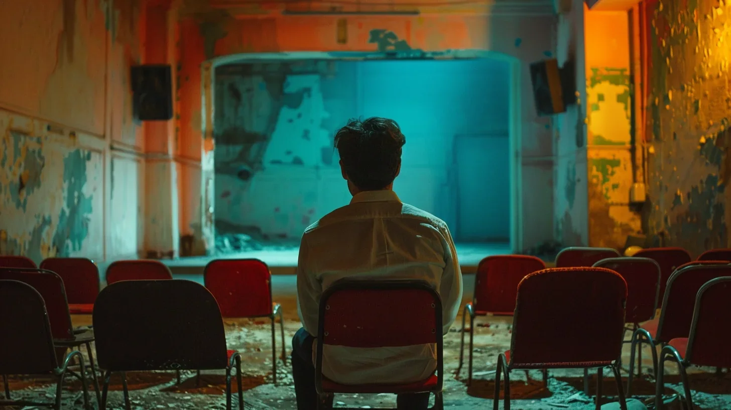 Acteur se préparant mentalement et physiquement pour son monologue