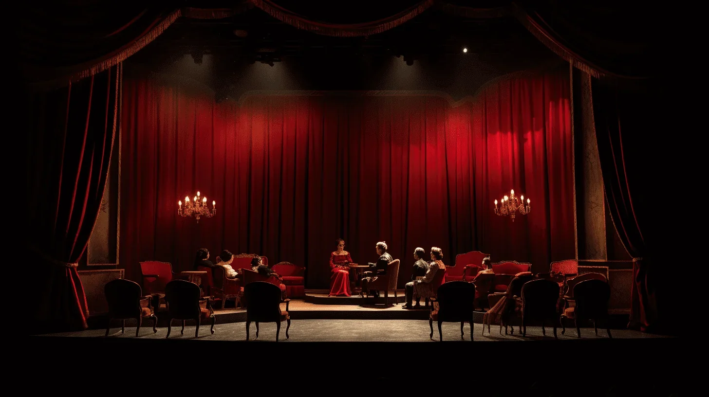 Cette photo saisit l'instant électrique d'une scène d'improvisation en cours. Les acteurs, immergés dans leurs personnages, intera