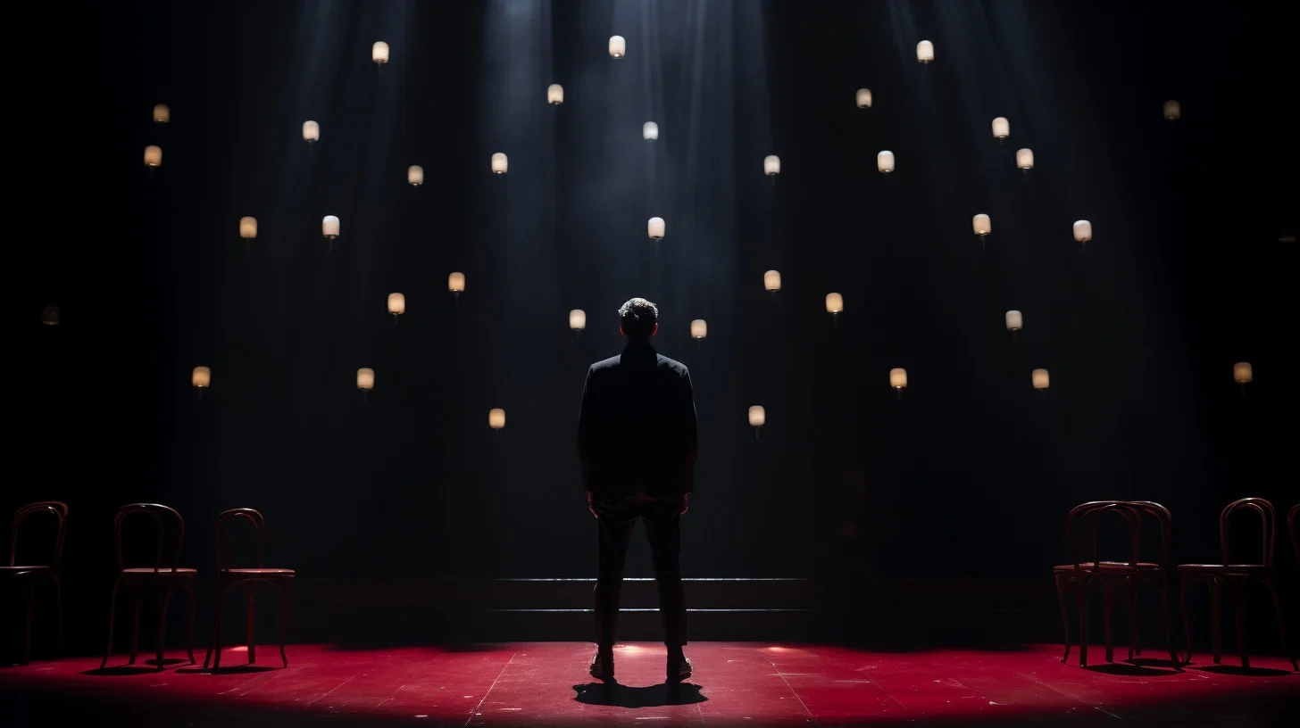 Dans cette scène saisissante, un acteur incarne le manipulateur rusé Iago, délivrant un monologue troublant de la tragédie de Shak