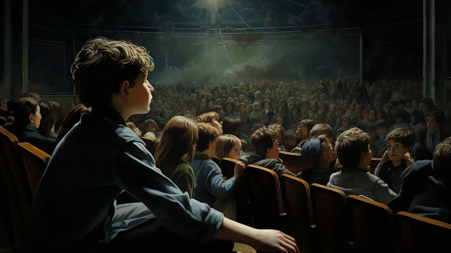 Dans cette scène empreinte d'excitation et d'émerveillement, les jeunes spectateurs sont captivés par la dernière répétition d'un