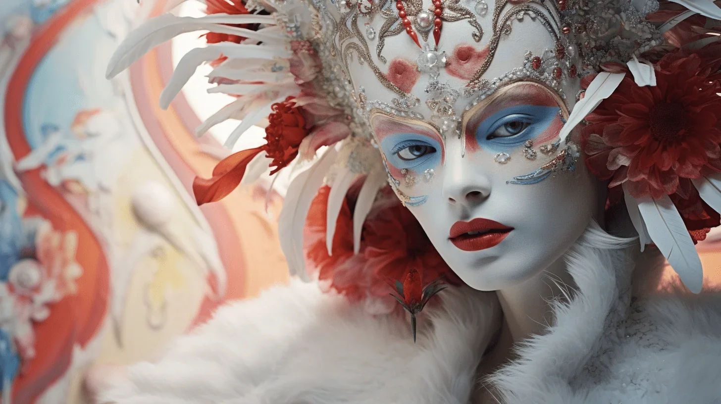 Cette image nous plonge dans les coulisses du théâtre, où un comédienne se prépare pour sa performance.