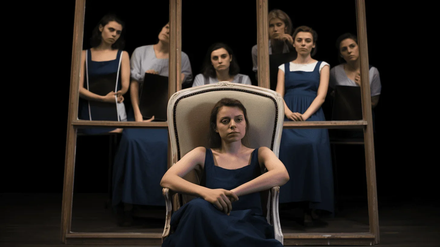 L'image met en scène des personnes sur une scène de théâtre, sous le feu des projecteurs, face à un public.