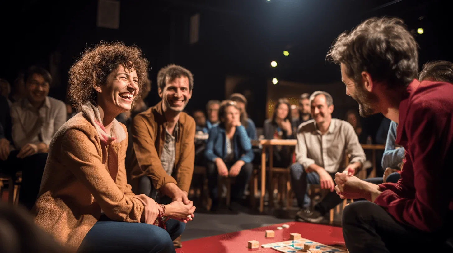 Cette photo présente une scène vivante d'une salle de classe où l'improvisation est utilisée comme outil pédagogique.
