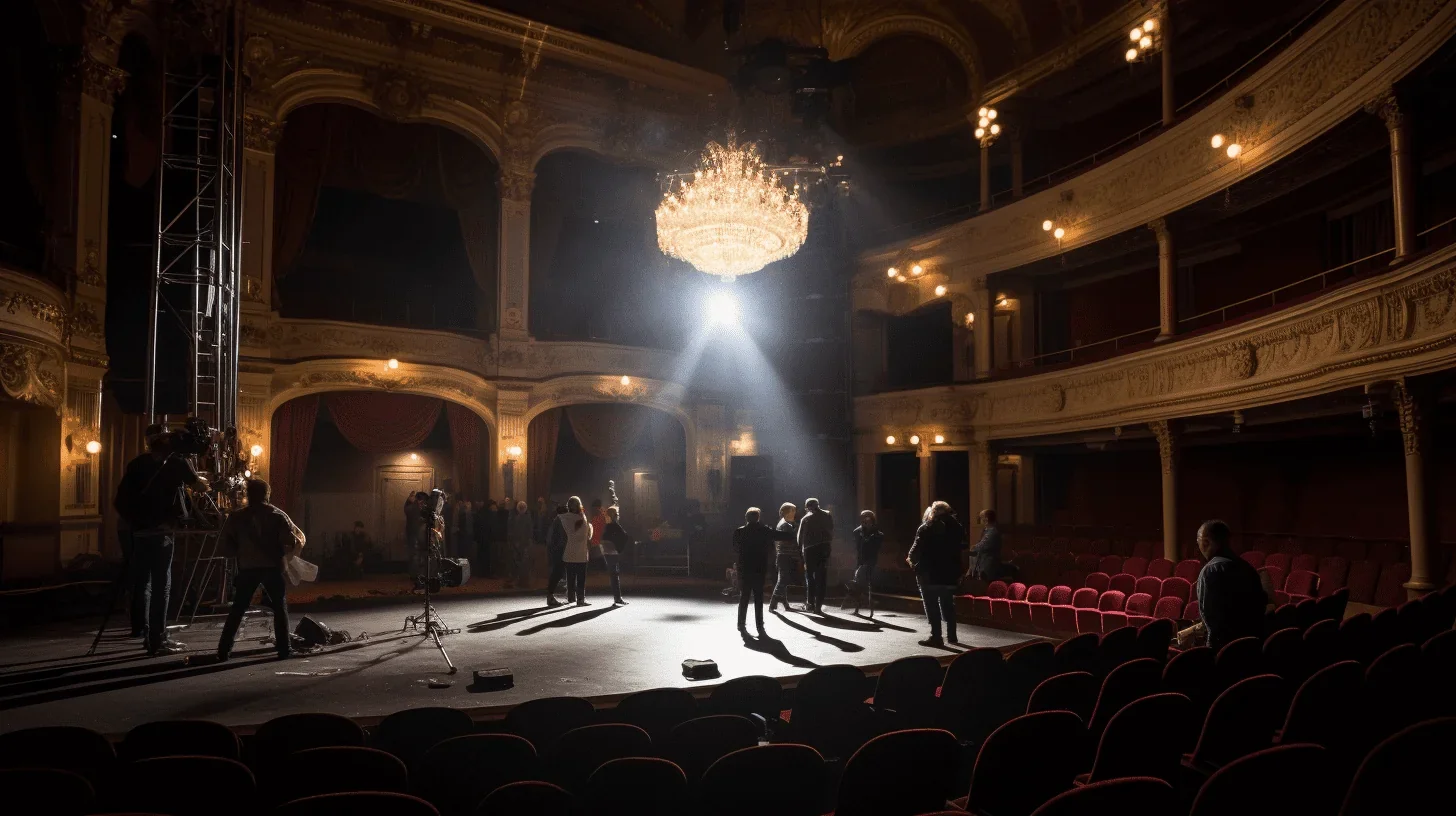 Cette image nous dévoile le spectacle fascinant d'une véritable scène de théâtre pendant un exercice.