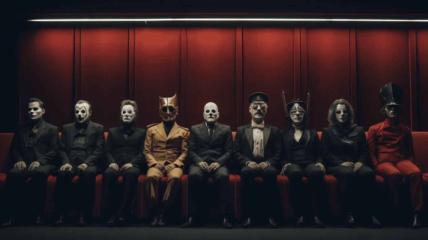 Cette photo capture un moment où plusieurs comédiens sont assis sur scène, échangeant des dialogues ou plongés dans la réflexion.