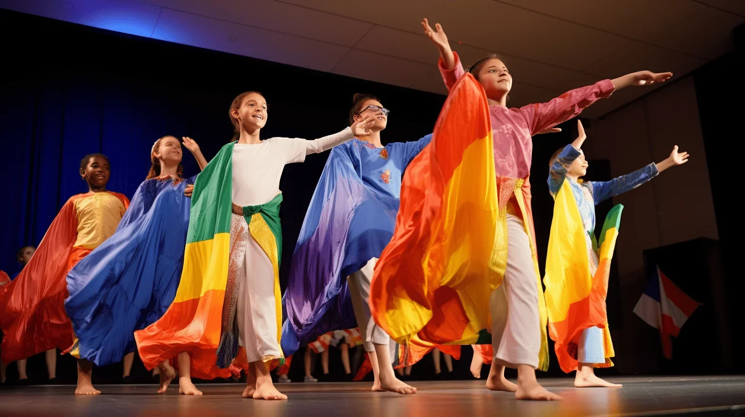 L'image capture un groupe de jeunes artistes talentueux sur scène.
