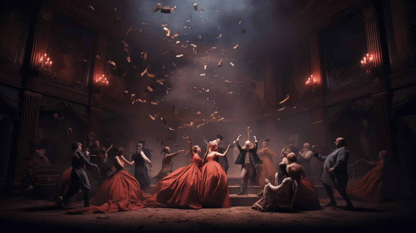 Un cliché saisissant d'un décor théâtral, baigné dans des teintes sombres et mystérieuses.