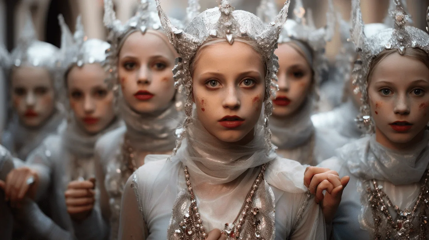 Scène d'épanouissement : Jeunes filles en costumes lors d'un atelier de théâtre
