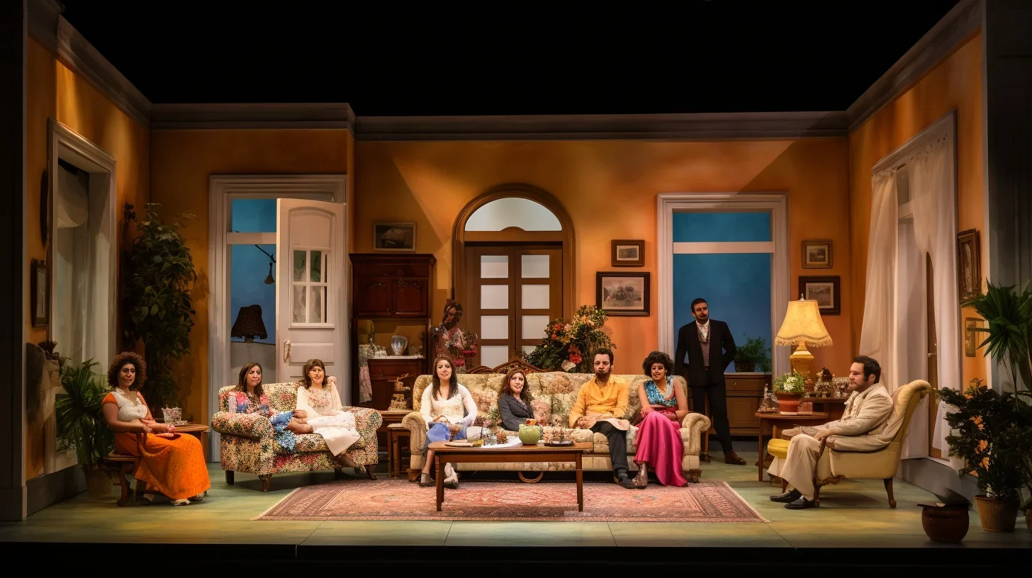 Cette photo capture le moment où tout est fin prêt pour le spectacle de théâtre familial. Les décors sont en place, les costumes s