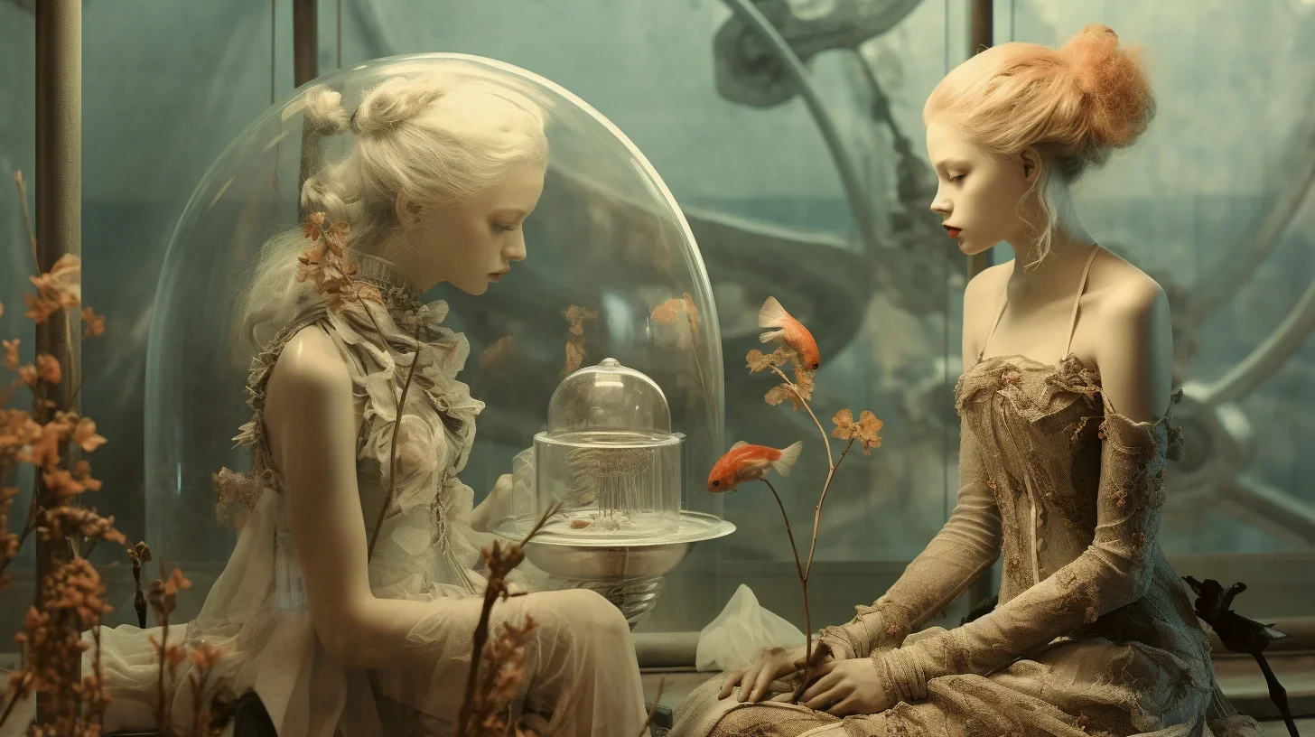 Une illustration vivante représentant deux jeunes filles engagées dans un dialogue, évoquant une scène d'un roman. Leurs expressio