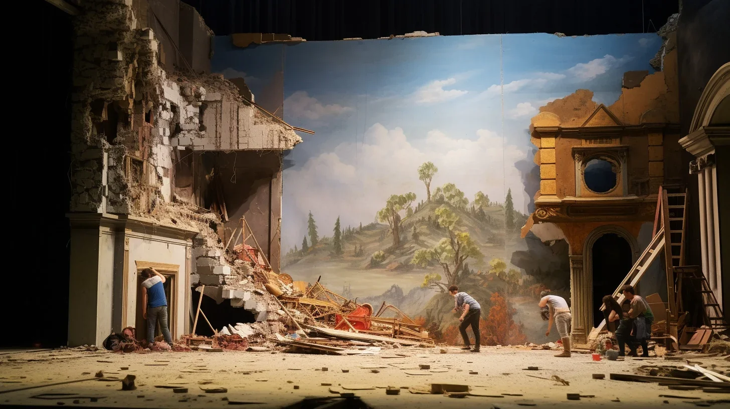 Sur un décor théâtral riche et vivant, des comédiens en pleine improvisation tissent une histoire spontanée, captivant l'imaginair