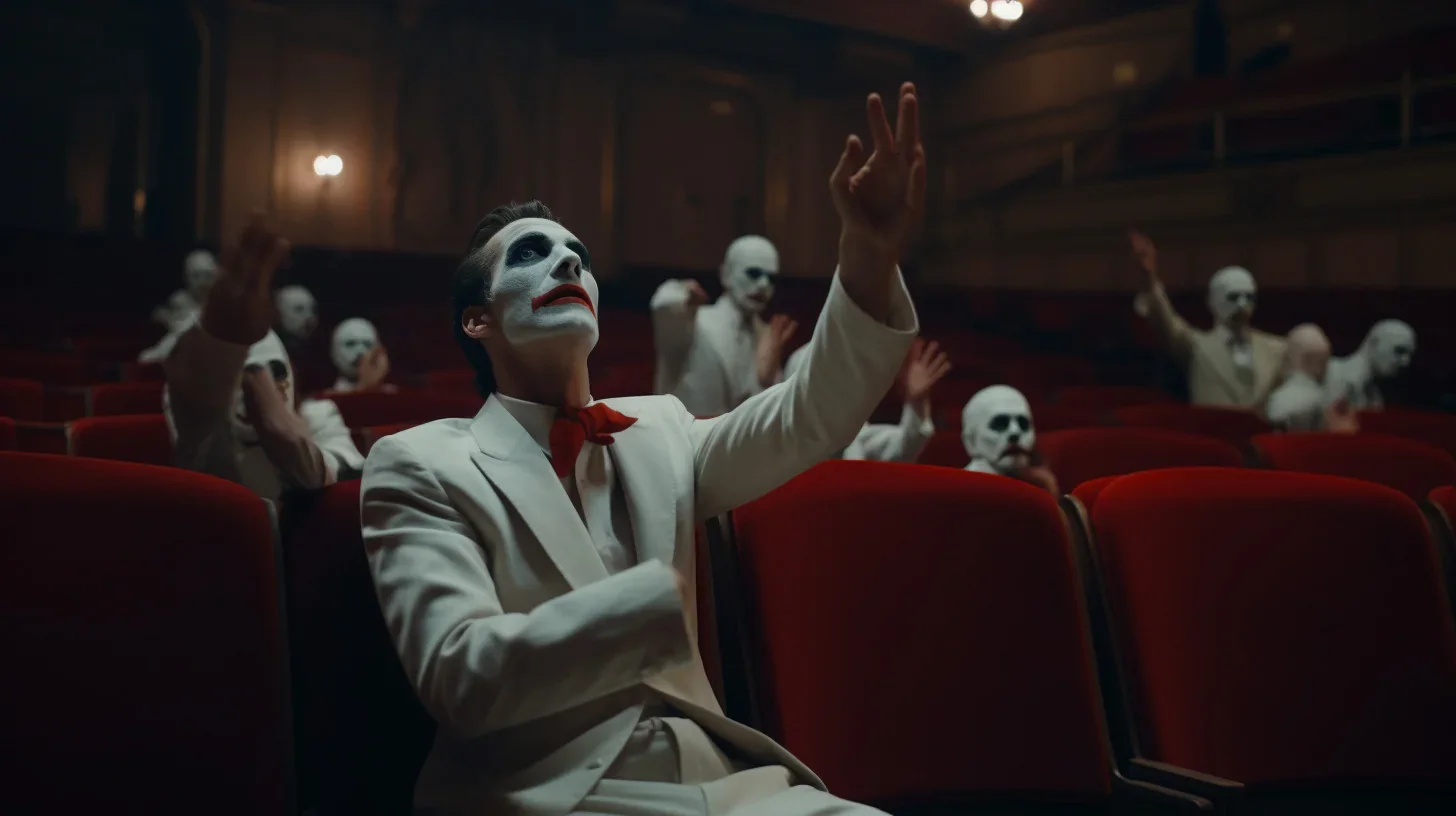 Une image captivante montrant un groupe d'acteurs passionnés en plein exercice de répétition sur la scène d'une salle de théâtre a
