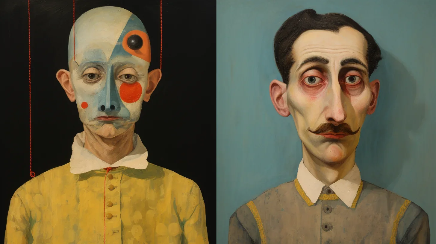 Sur cette image captivante, nous voyons deux hommes portant des expressions étrangement sérieuses dans un contexte complètement ab