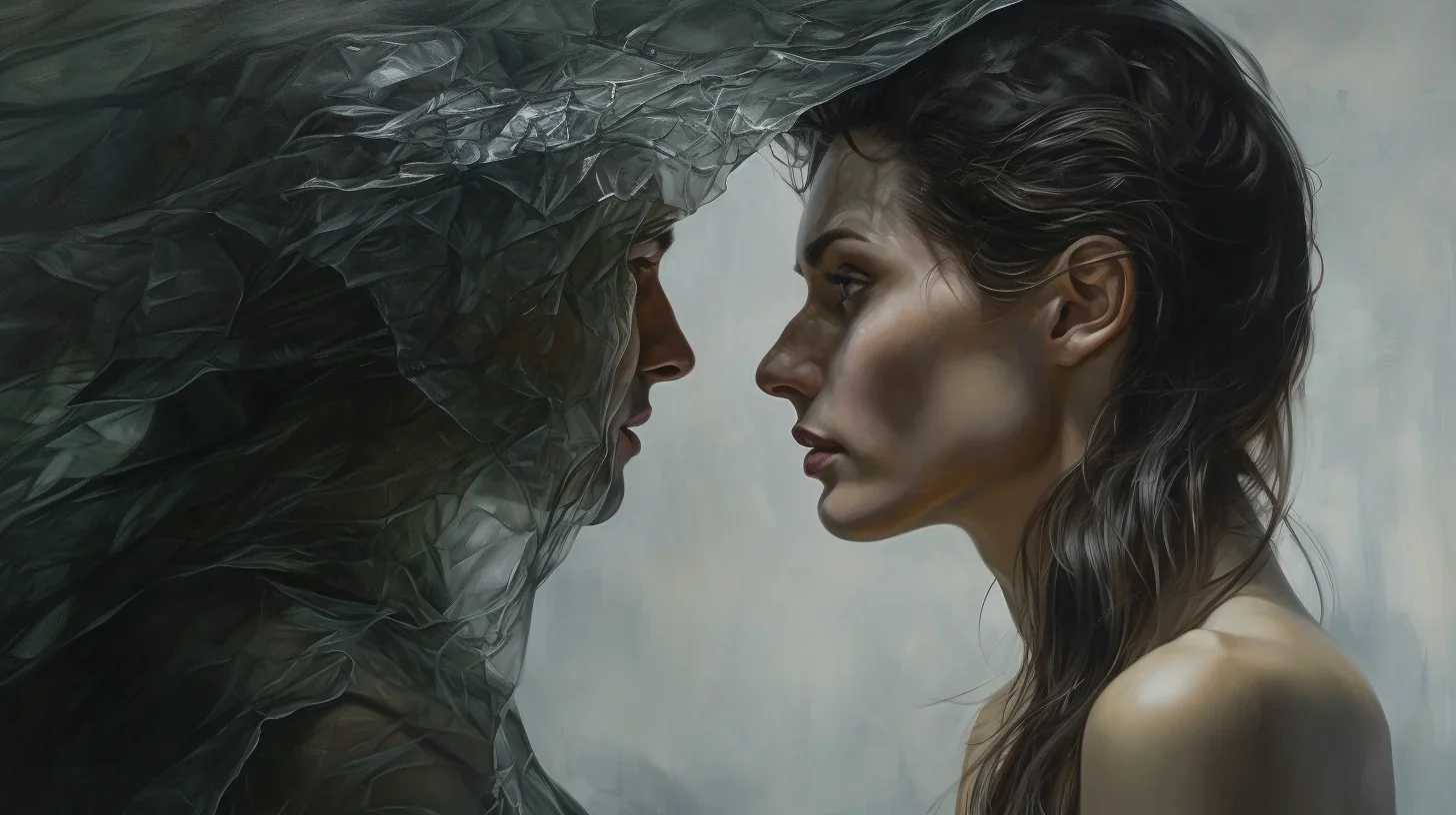 Cette image conceptuelle illustre brillamment les complexités et les tensions en jeu dans l'intrigue de "Les Impro'steurs", offran