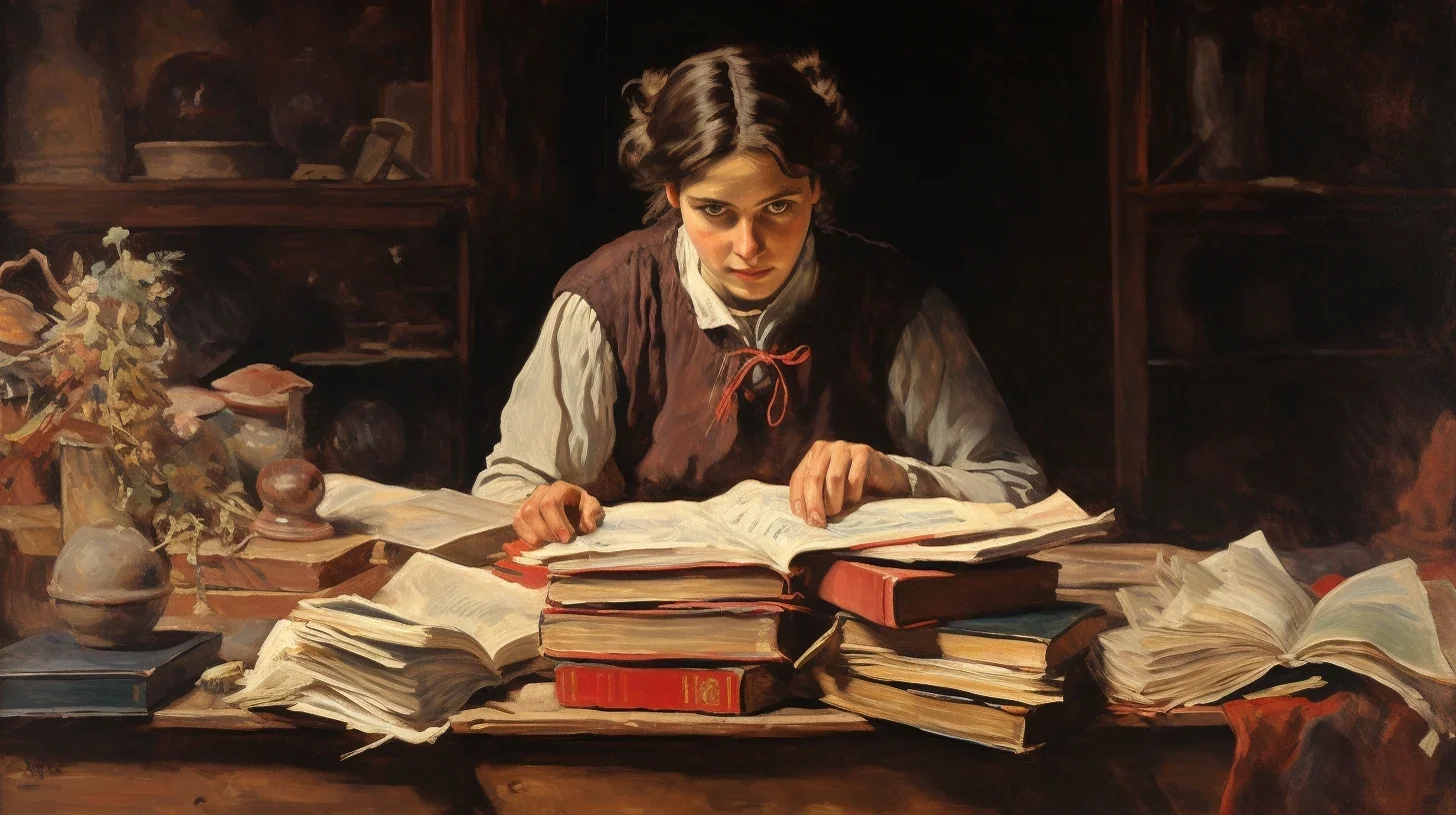 Une Fille Devant une Table de Trésors Littéraires