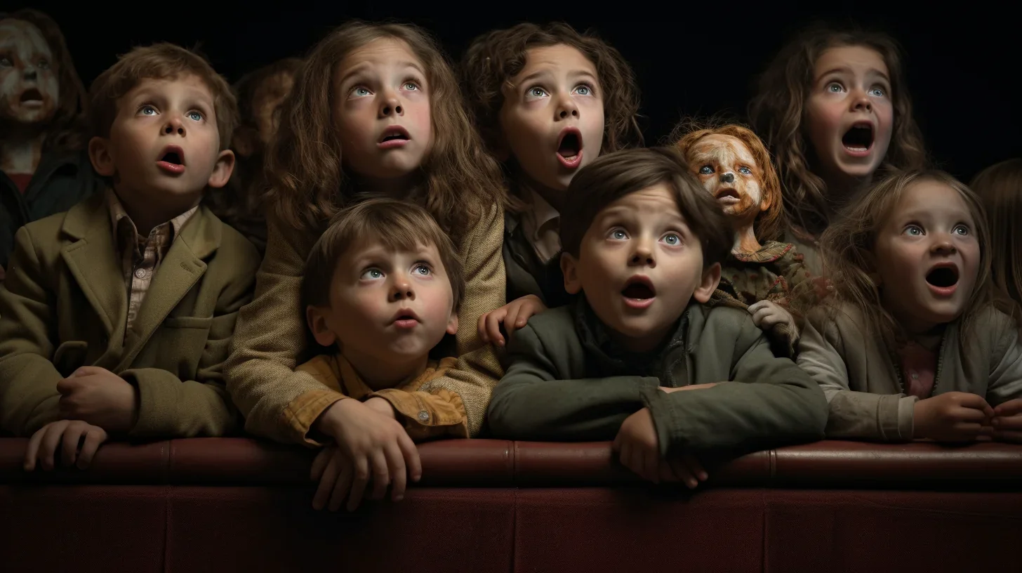 Cette photographie saisit un instant empreint de féérie, où les jeunes acteurs, vêtus de costumes étincelants, se perdent dans le