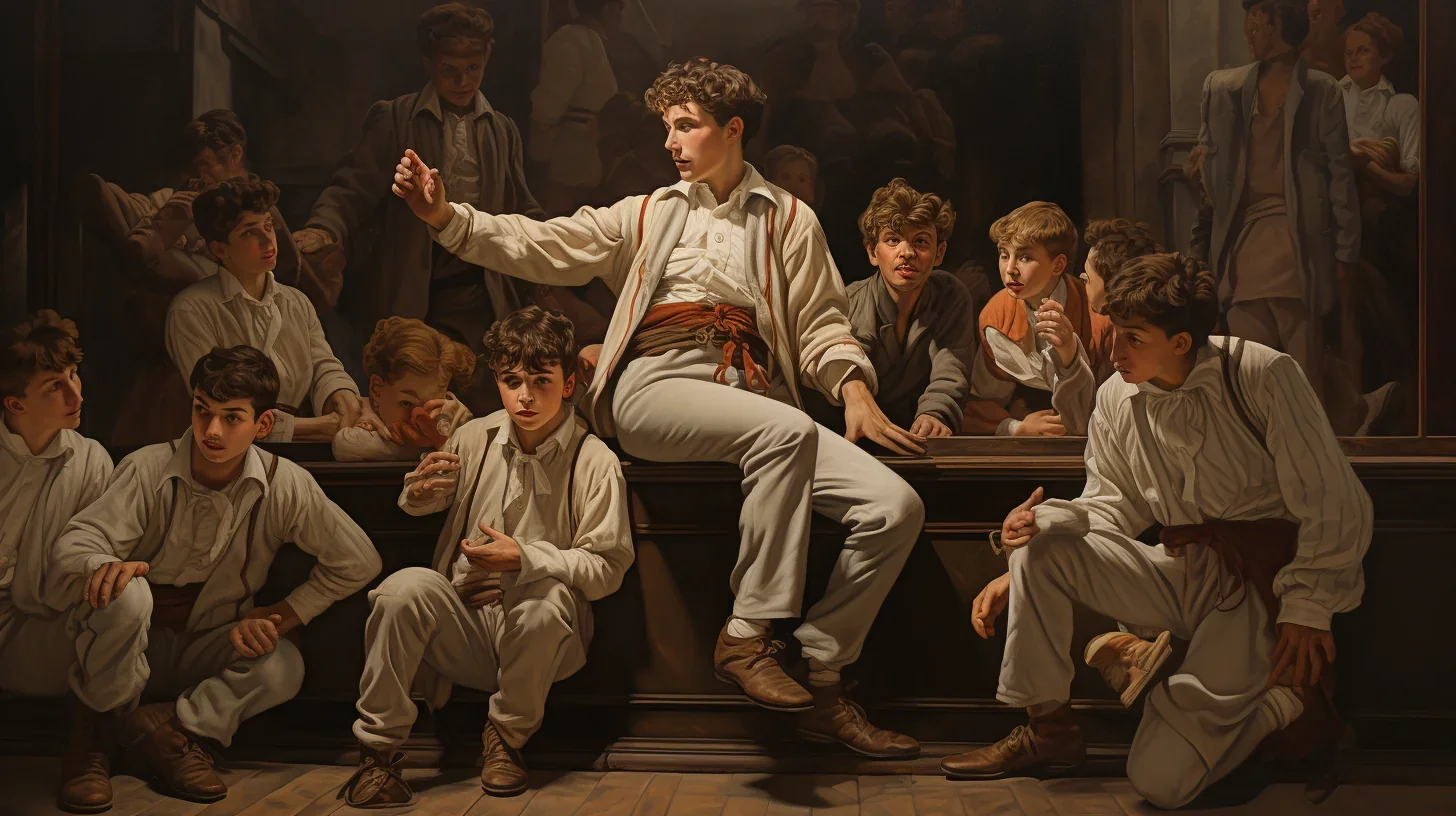 Cette photographie saisit un instant authentique où les jeunes comédiens se plongent profondément dans leurs rôles, créant une scè