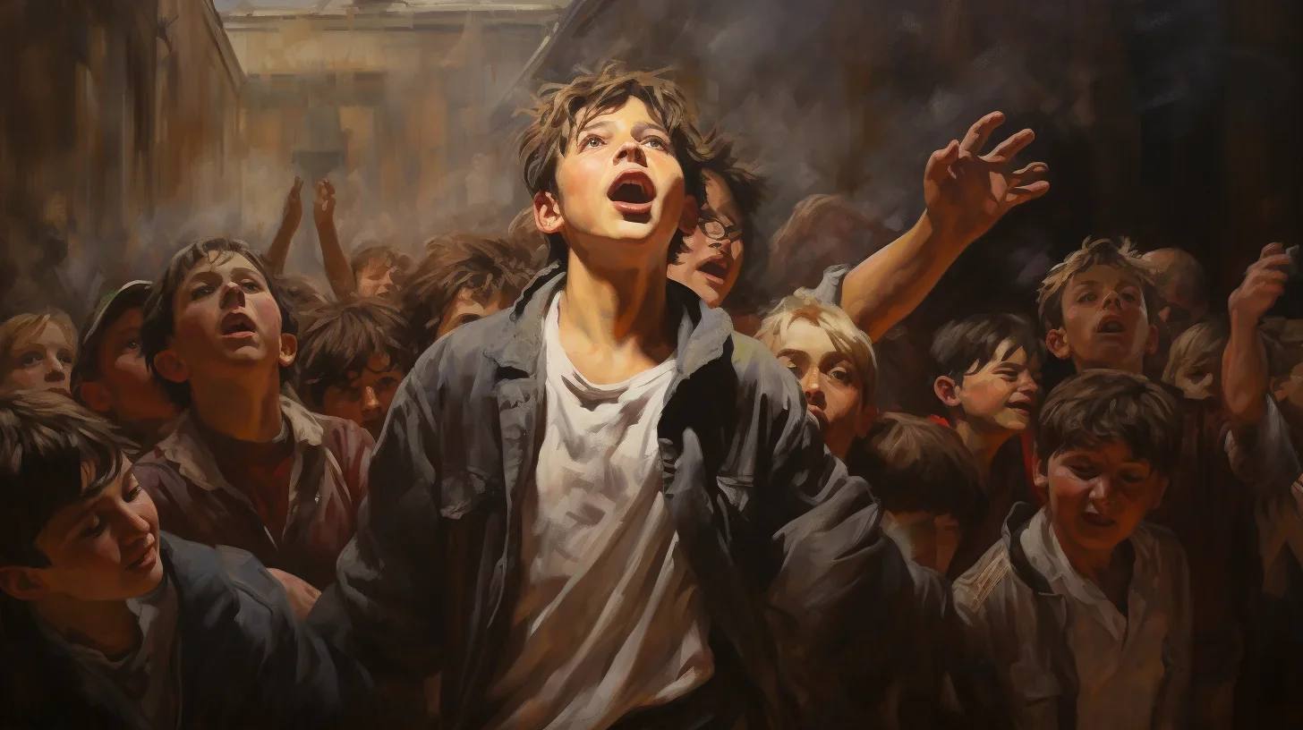 Cette image saisissante capture l'instant où les mots intemporels de Victor Hugo prennent vie sur scène. Les acteurs, imprégnés de