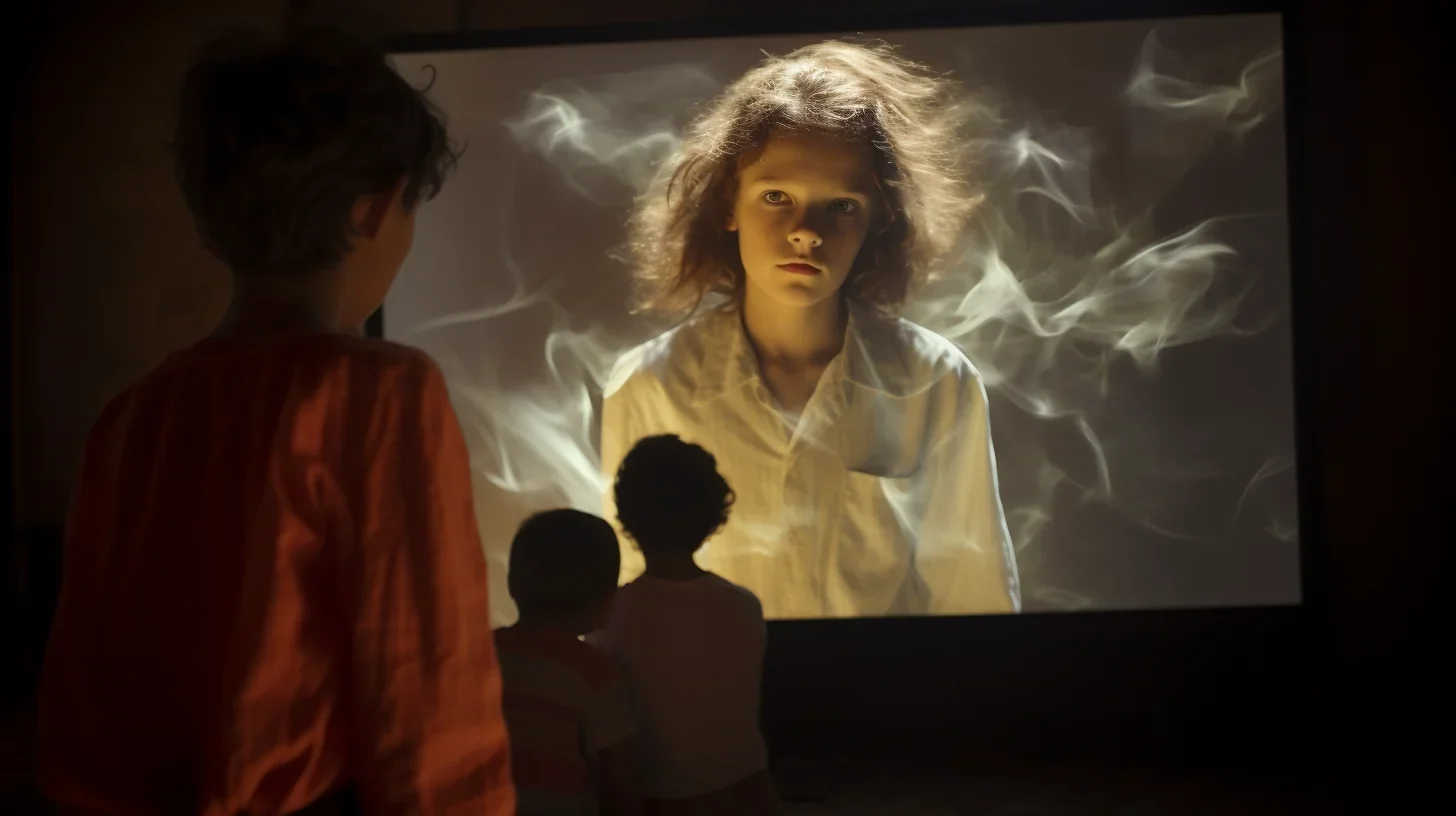 L'image saisit un moment envoûtant où les personnages prennent vie sous une forme nouvelle, projetés avec éclat sur l'écran de scè