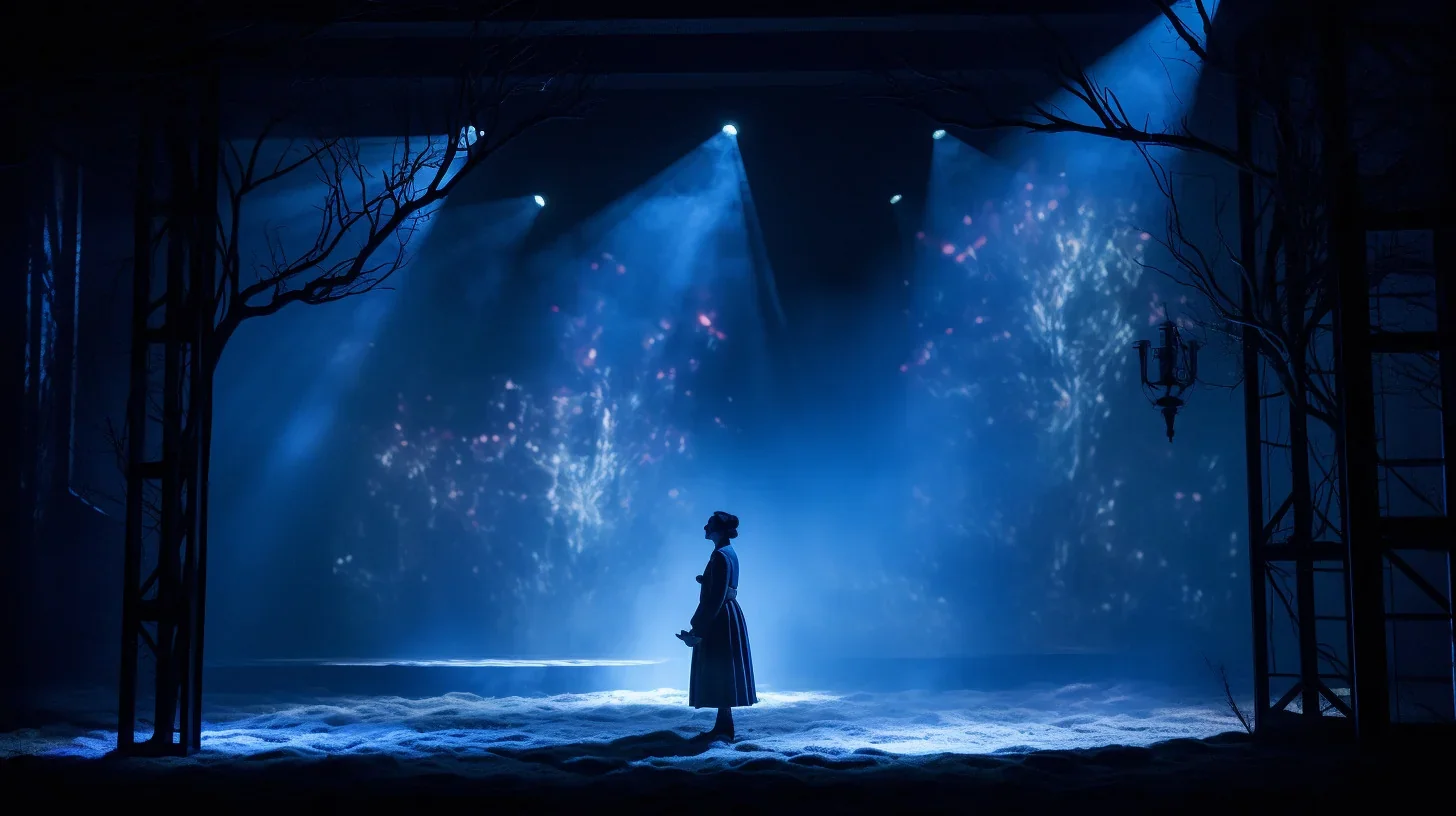 Cette image saisit l'instant où le conte bien-aimé du Petit Chaperon Rouge prend vie sous les projecteurs. Les décors enchanteurs