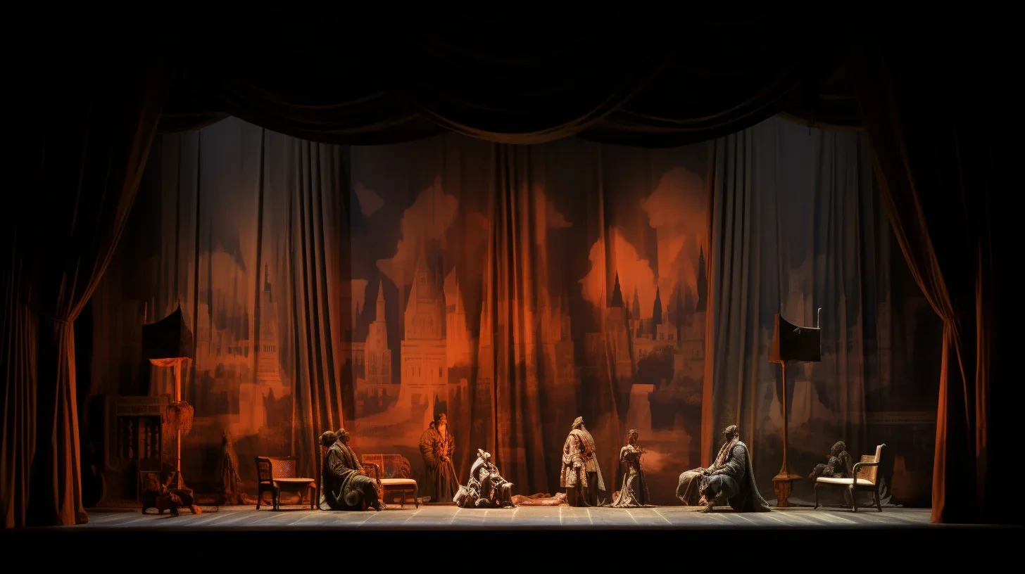 L'image capture un instant envoûtant où le théâtre se transforme en une symphonie d'émotions. Les voix des chanteurs se mêlent har