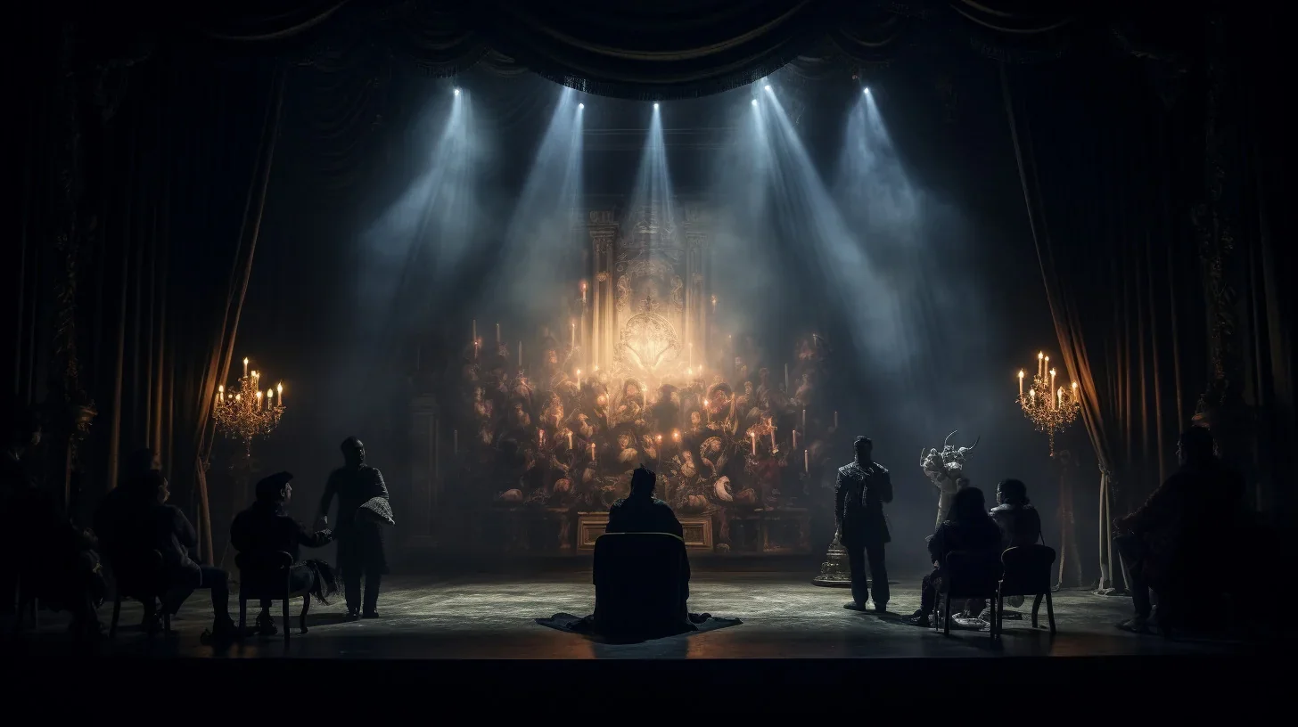 L'image saisit un instant intemporel où le classique de Tchekhov prend vie sur scène. Les personnages emblématiques prennent forme