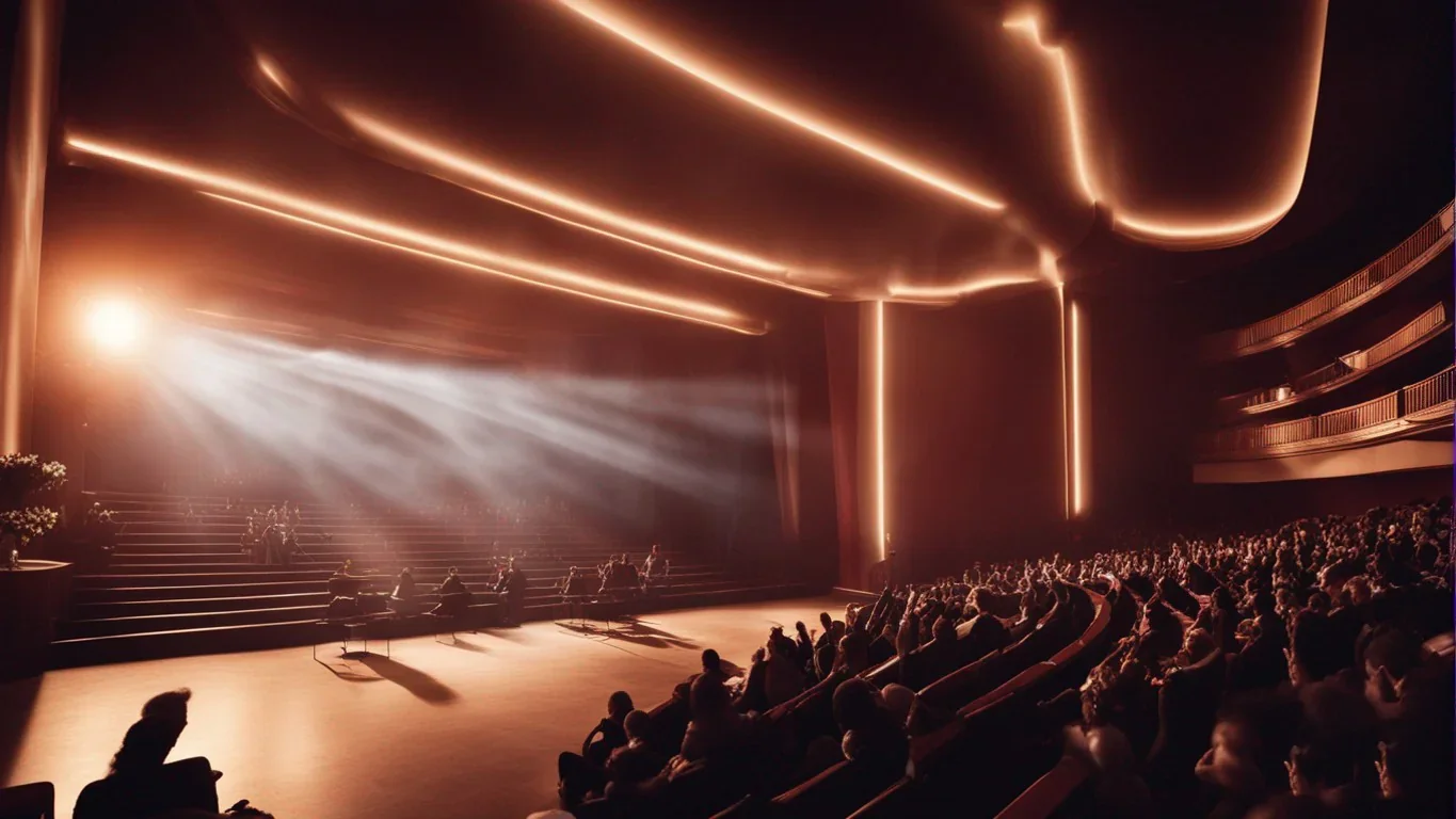 Dans cette image captivante, les décors somptueux et les costumes d'époque évoquent l'atmosphère envoûtante de la pièce de théâtre