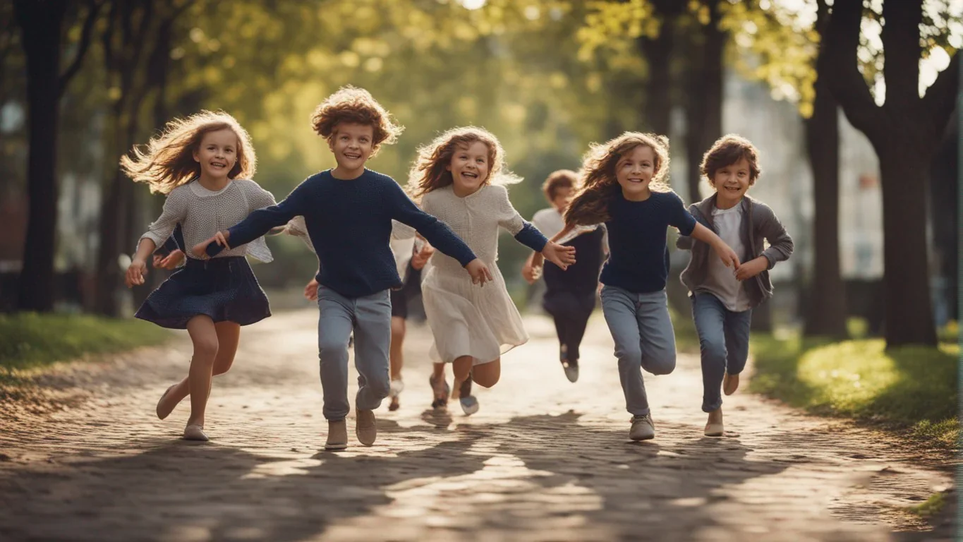 Cette photo saisit un instant de pur bonheur alors que les enfants s'engagent dans un jeu en plein air.