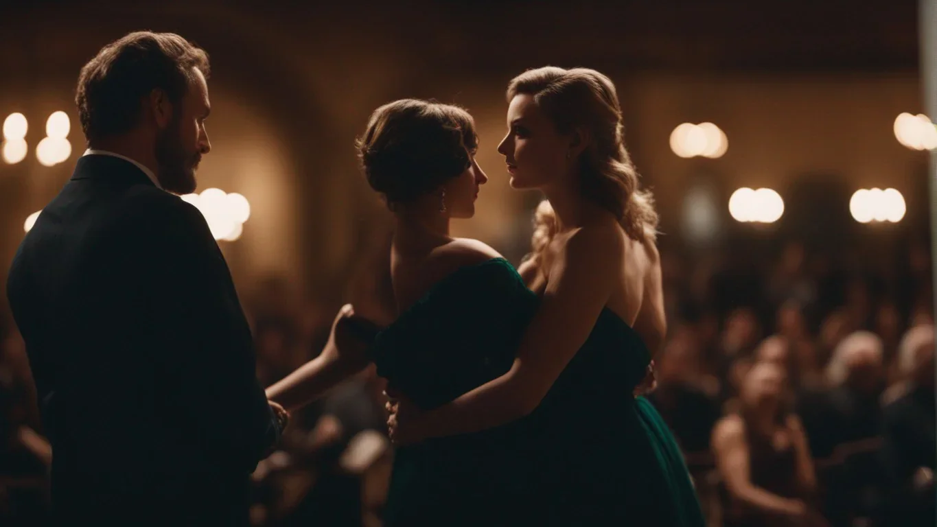 Dans cette image captivante, le dialogue entre les personnages prend vie telle une danse envoûtante. Les mots s'entrelacent avec g