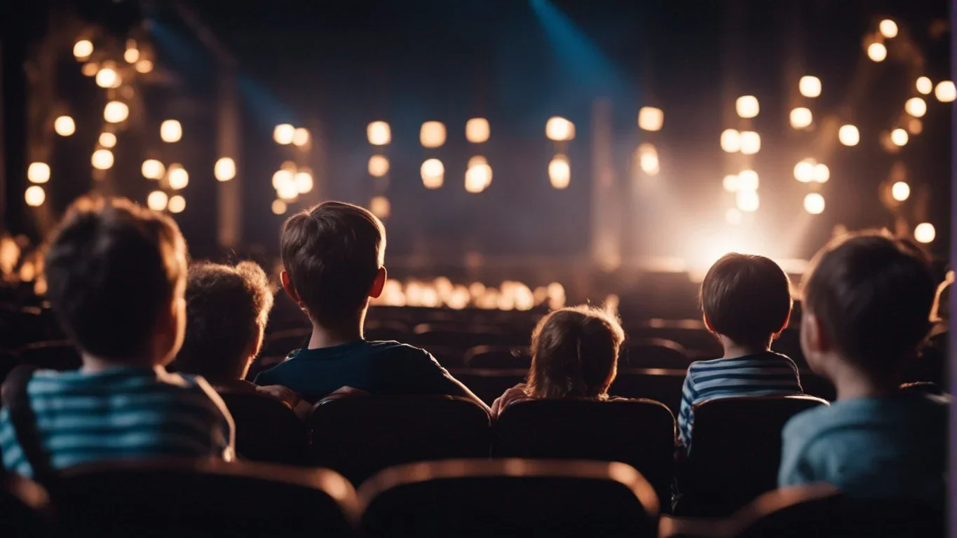 Les visages illuminés d'enfants dans une salle de théâtre témoignent de la joie pure qui émane de chaque instant de la performance