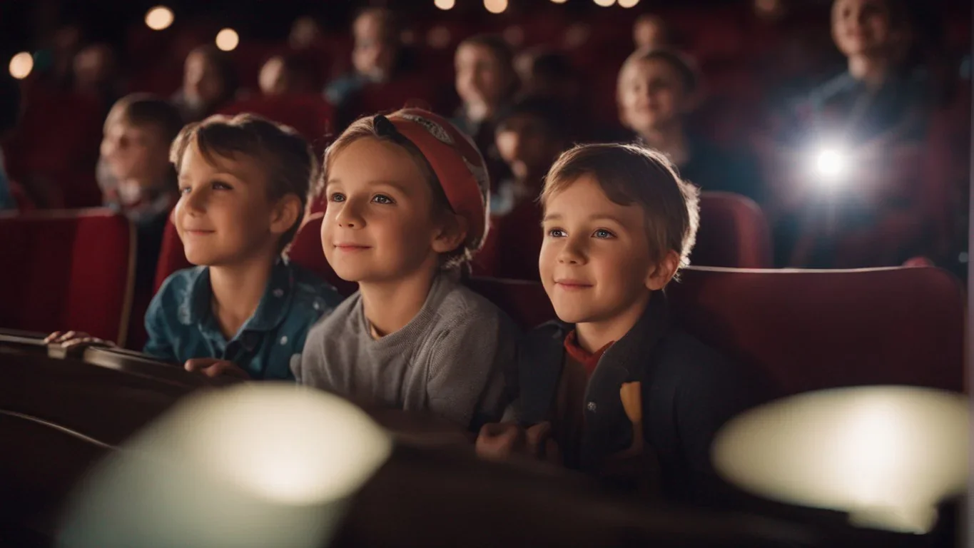 Cette image capture le moment précieux où les enfants sont totalement captivés par une saynète enchanteresse. Leurs yeux grands ou