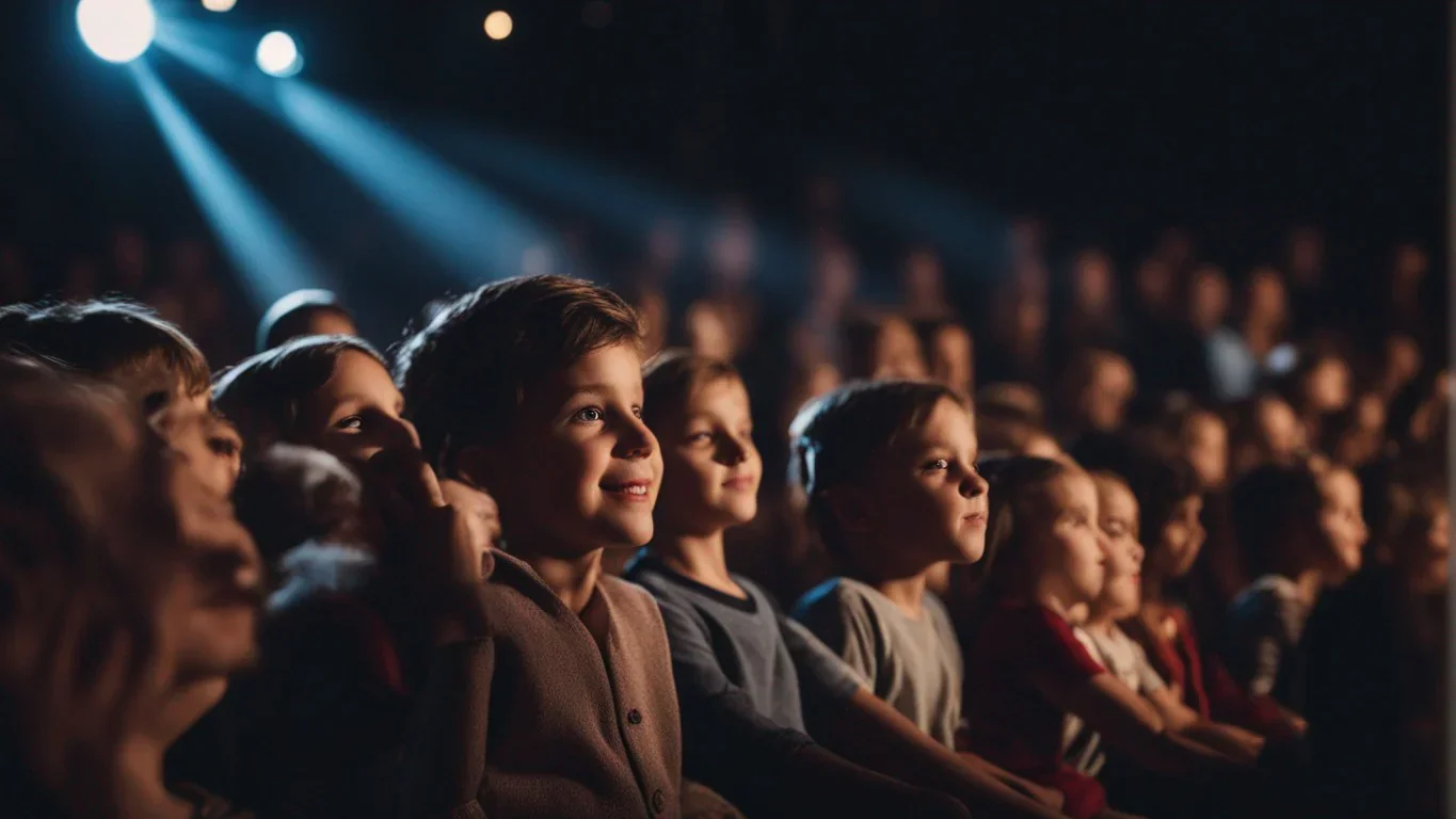 Dans cette image captivante, les visages des enfants rayonnent d'émerveillement et de bonheur face à une saynète extraordinaire. C