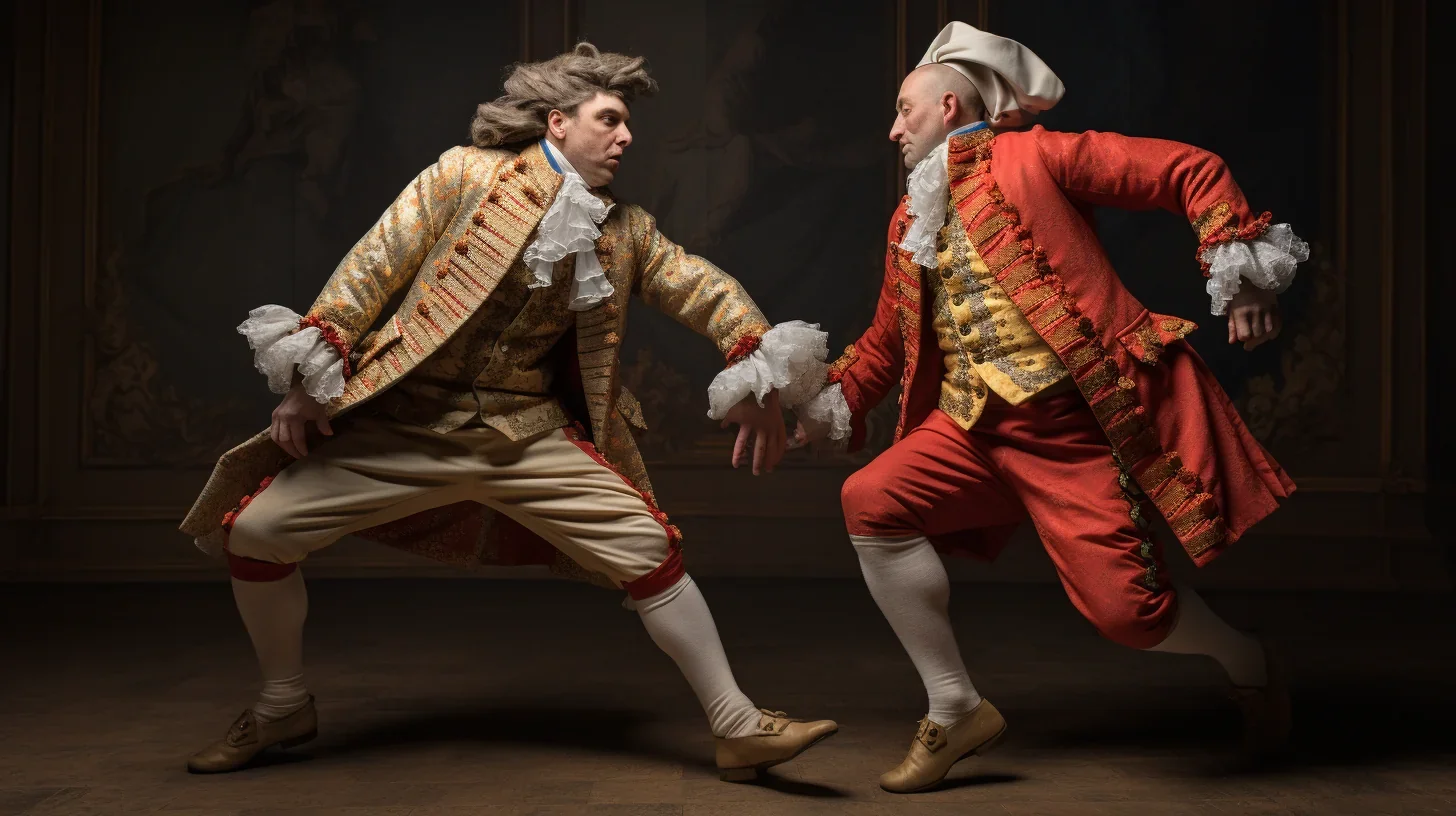 Cette image insolite capture l'instant où la parole devient danse, et le dialogue se transforme en une chorégraphie absurde. Deux