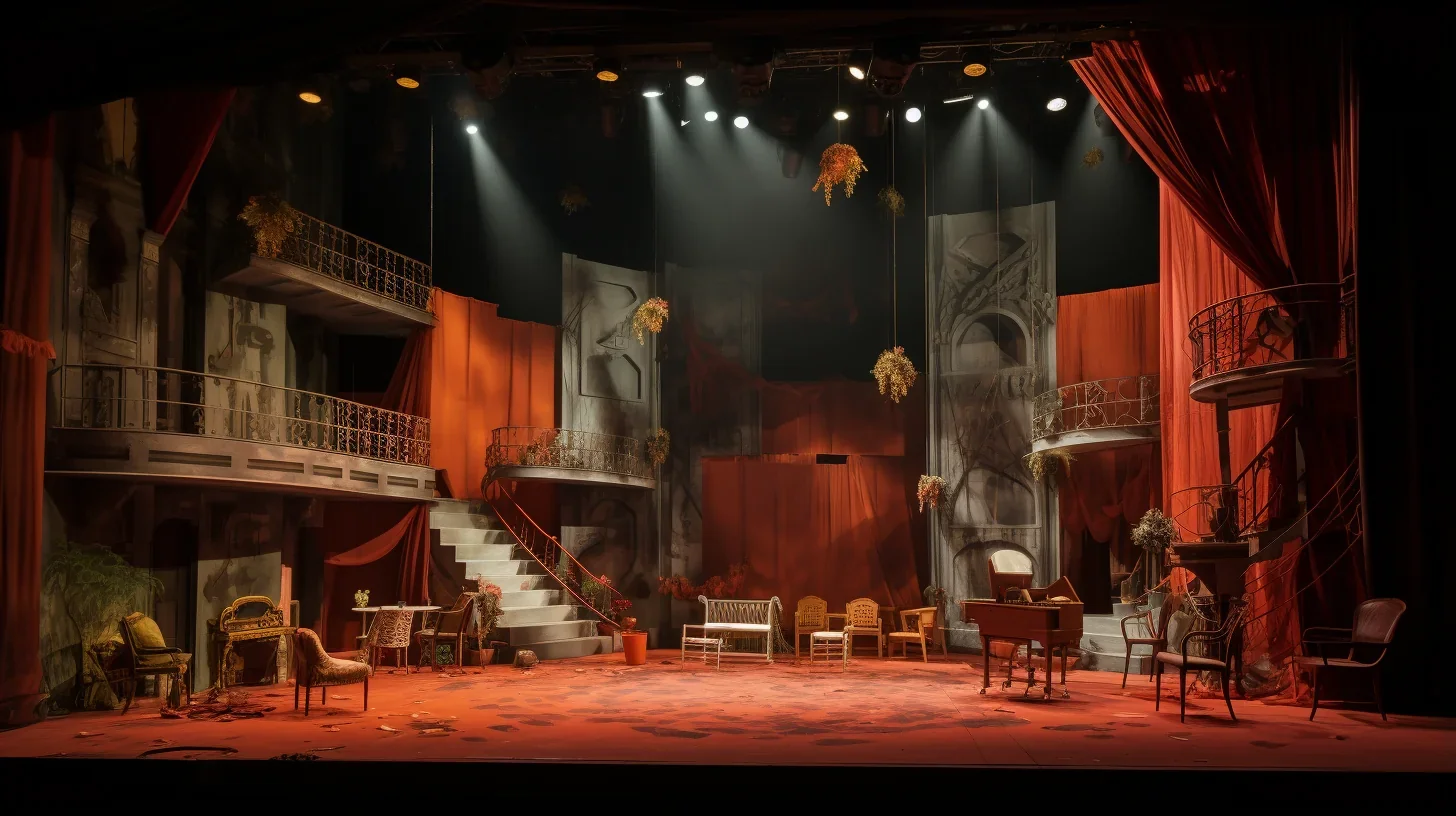Plongez dans l'univers sophistiqué de la scénographie théâtrale. Ce décor complexe enrichit chaque acte de la pièce de théâtre, aj