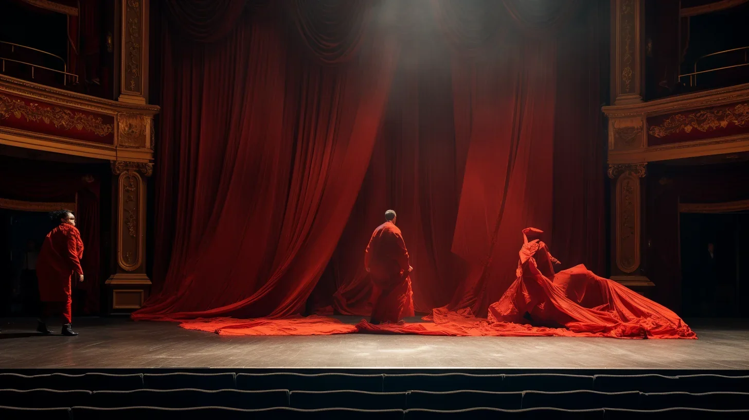 Dans cette scène théâtrale captivante, les acteurs utilisent les couleurs symboliques pour enrichir leurs performances, créant ain