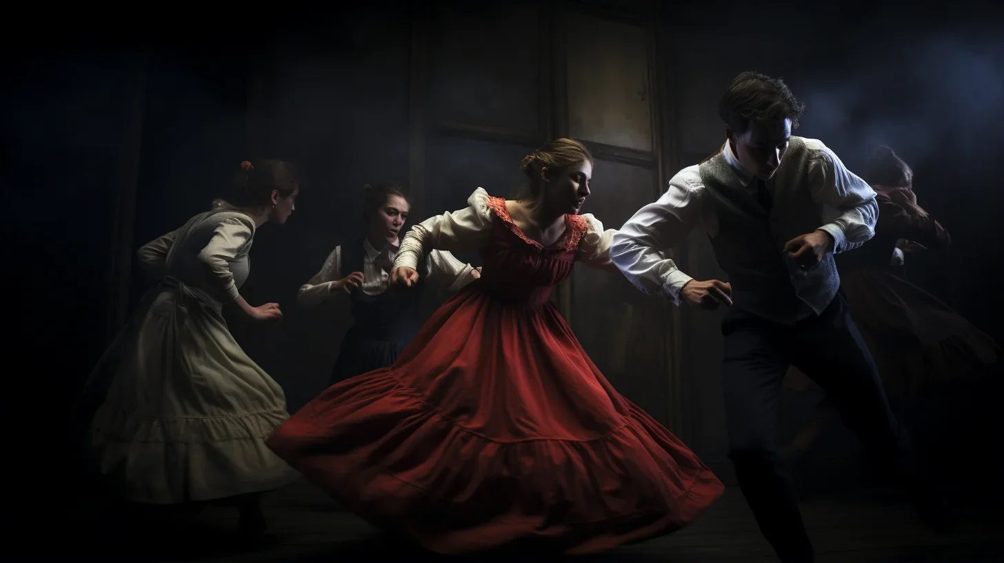 Dans cette image, vivez l'énergie palpable d'un atelier de théâtre pour adultes. Les participants se lancent dans un exercice en m