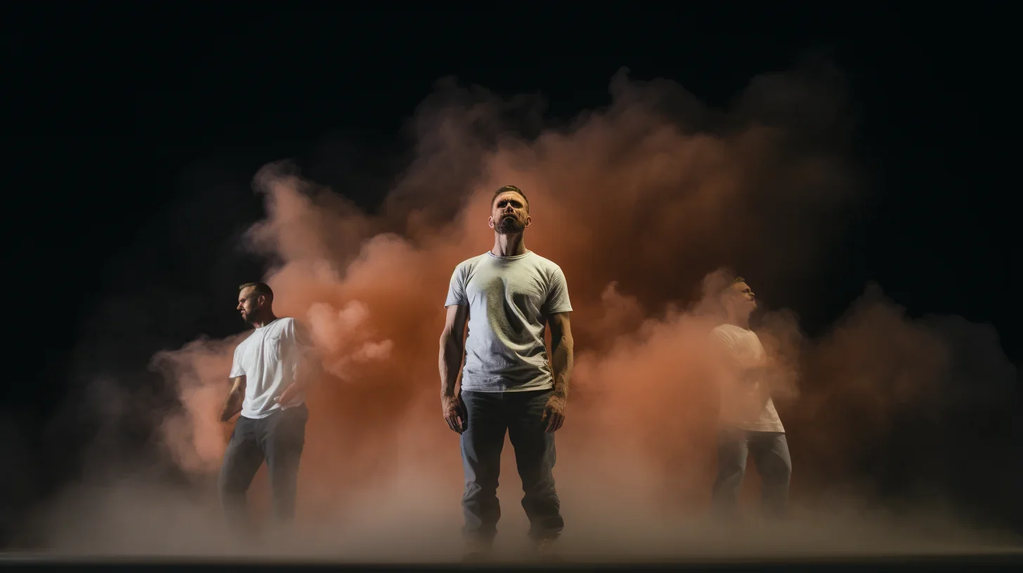 Dans cette image captivante, découvrez un moment d'émotion intense. Trois acteurs livrent un monologue passionné qui électrise la