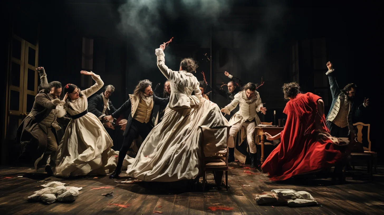 Sur cette scène enflammée, les bagarreuses en costumes se livrent à une compétition impitoyable, mais leur élégance reste inébranl