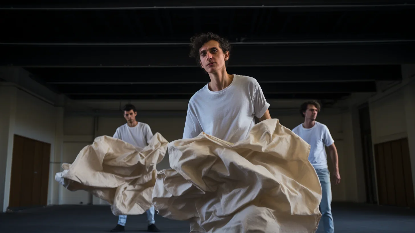 Un trio d'artistes fusionne l'imagination et la coordination dans un exercice dynamique avec des accessoires. Les objets deviennen