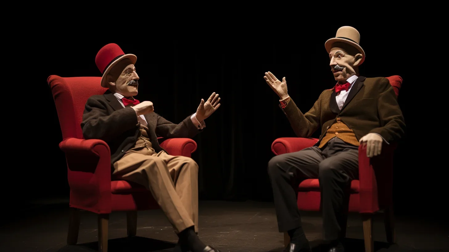 Dans un décor envoûtant, deux personnages engagent un dialogue passionné, captivant l'essence même du théâtre. Leurs paroles réson