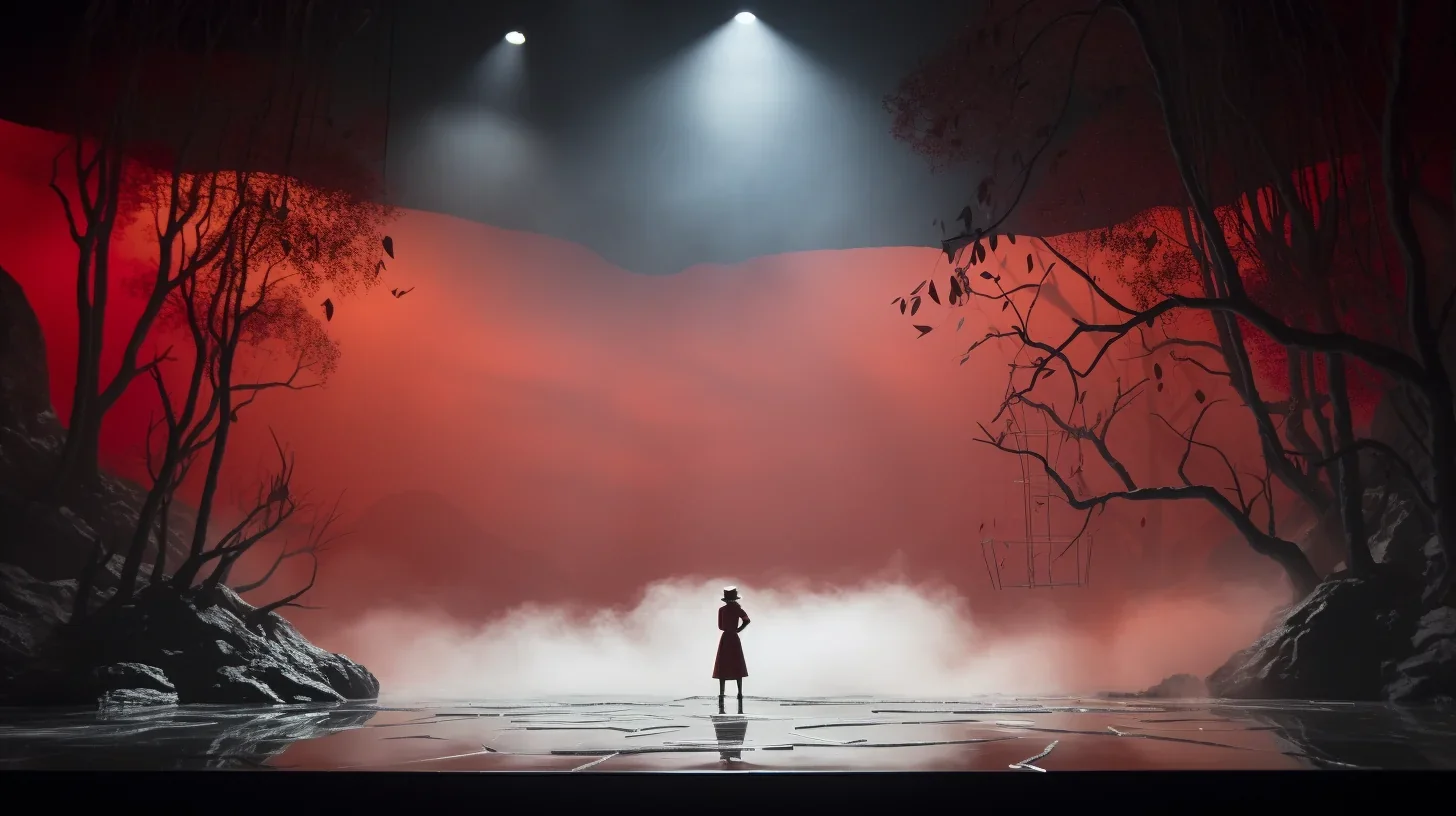 Comédienne en pleine représentation sous les projecteurs