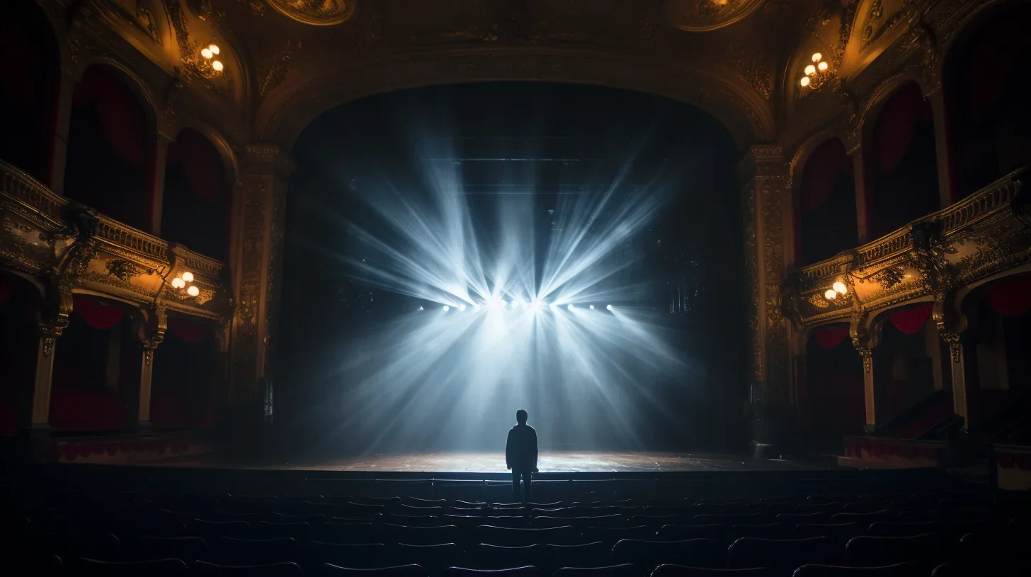 Le régisseur travaille sur la mise en lumière pendant une répétition théâtrale.