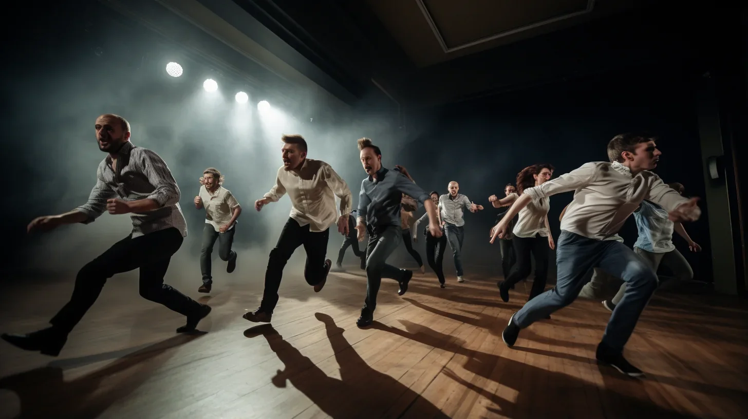 Exercice en mouvement, échauffement corporel lors de l'atelier de théâtre