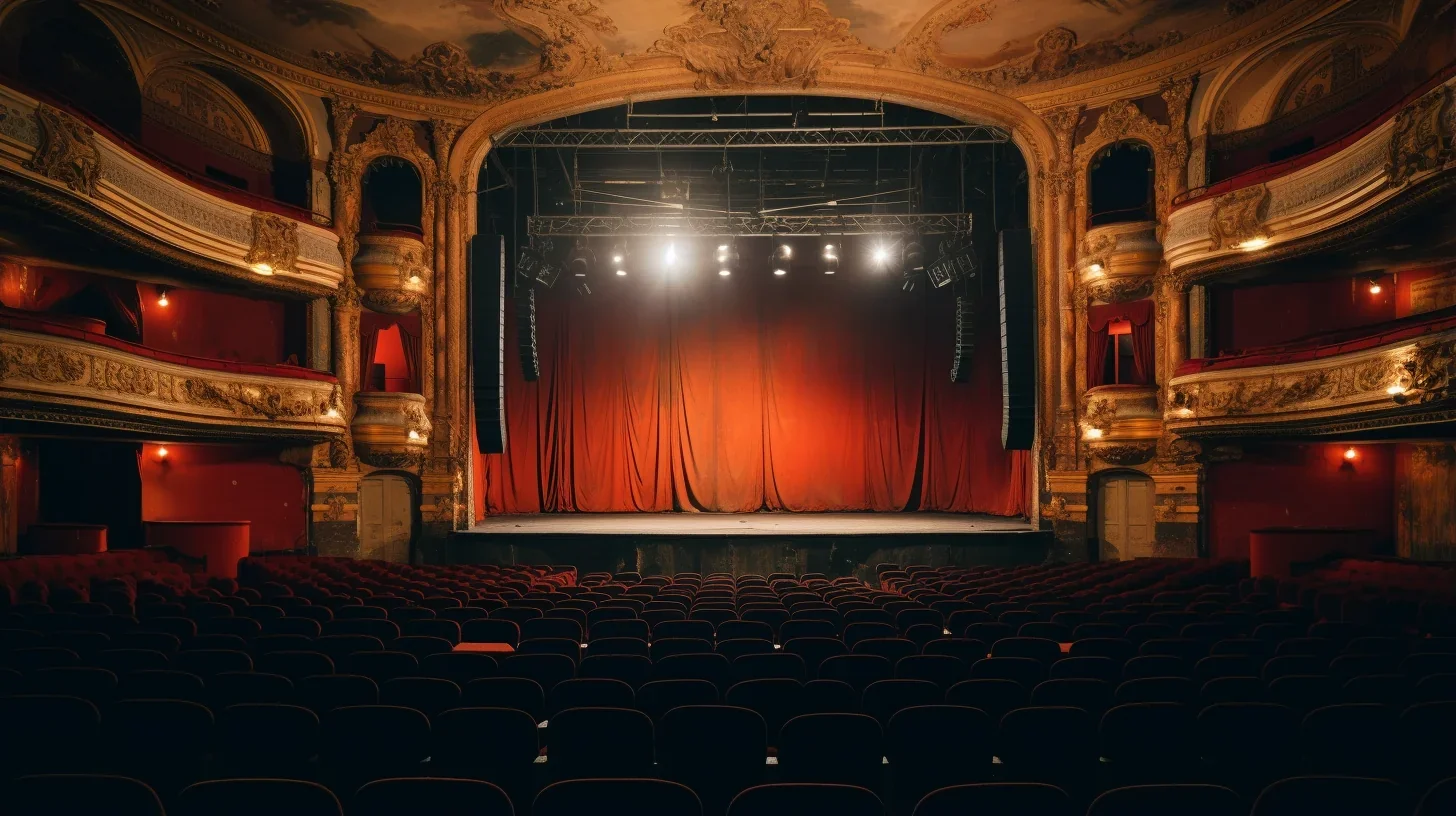 Une salle de théâtre élégante et vide, en attente de spectateurs