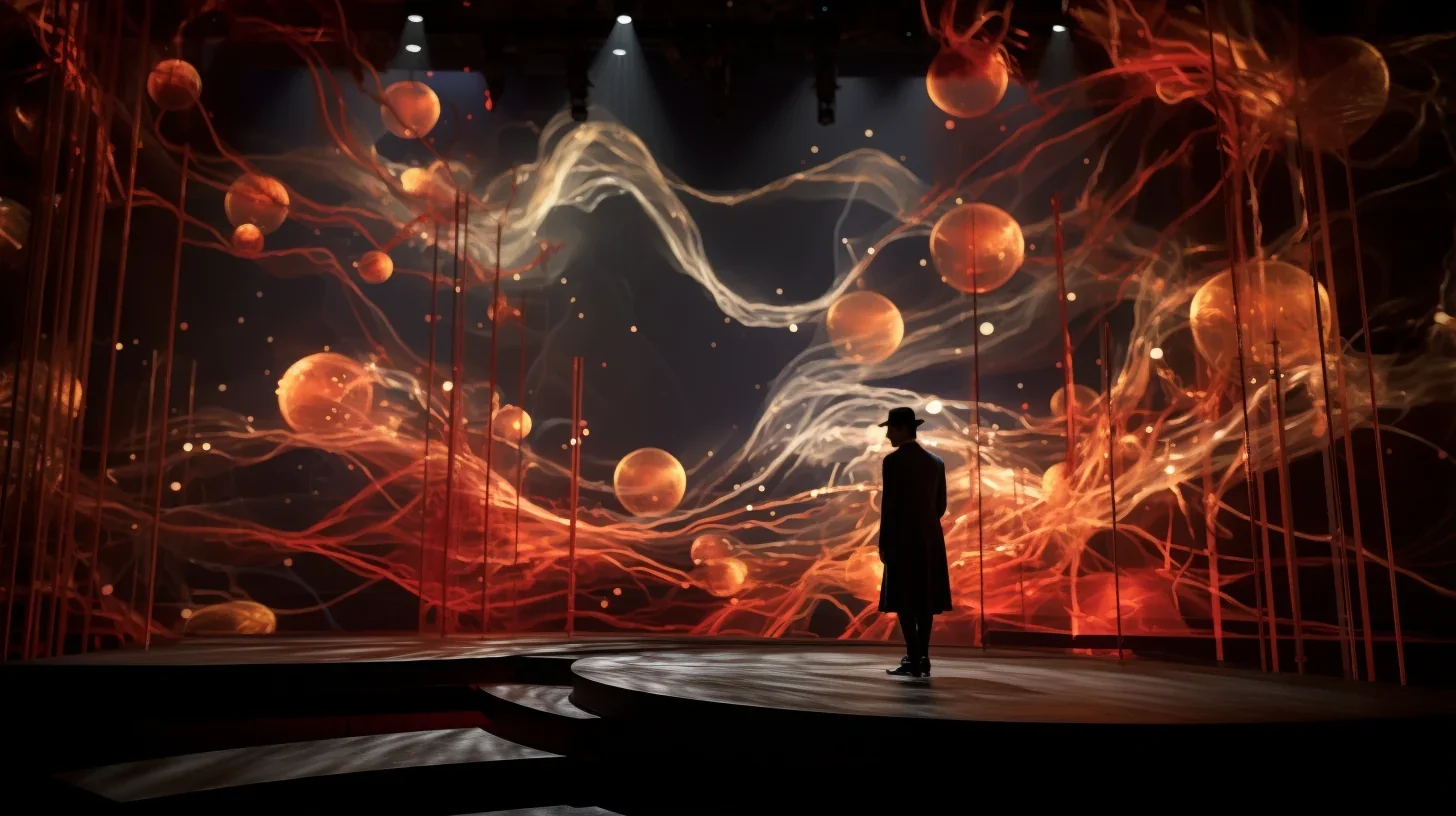 Acteur principal évoluant dans un décor expérimental sur scène