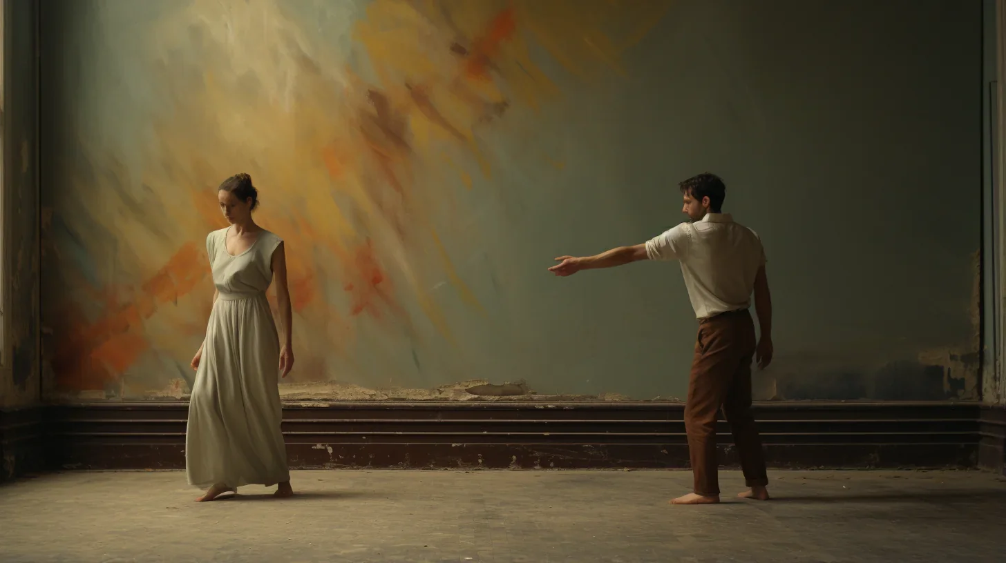 Jeune homme et jeune fille jouant une saynète lors d'un stage de théâtre