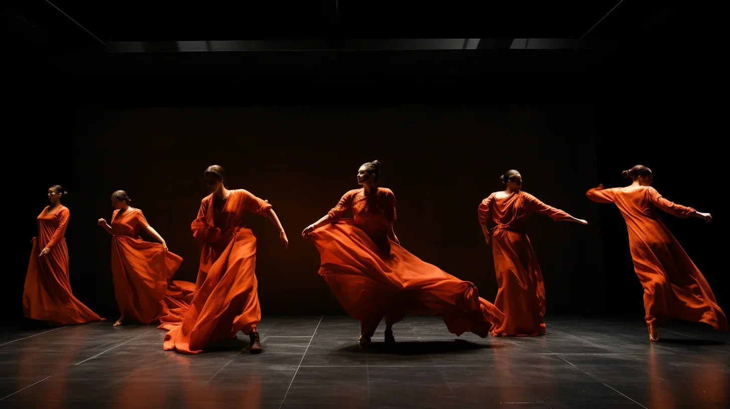 Scène d'improvisation théâtrale avec acteurs en costumes rouges