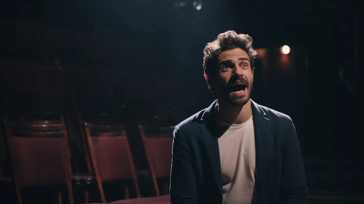 Image d'un acteur pratiquant un exercice de monologue sur scène