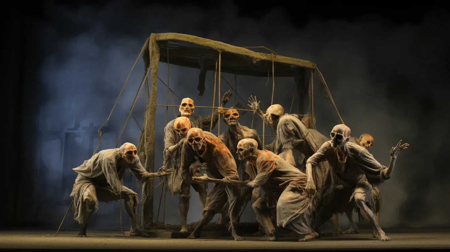 Artistes portant des costumes et un maquillage spectaculaires sur scène