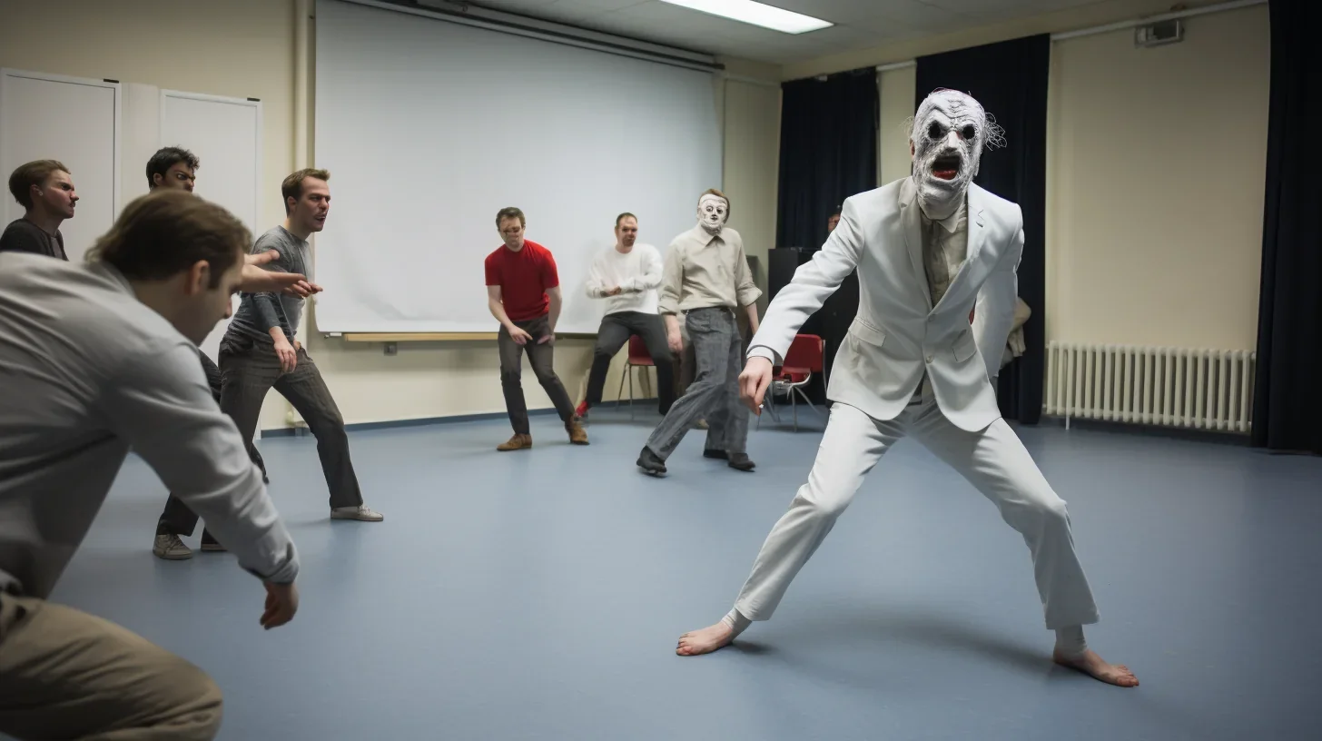 Exercice d'improvisation en groupe lors d'un atelier de théâtre